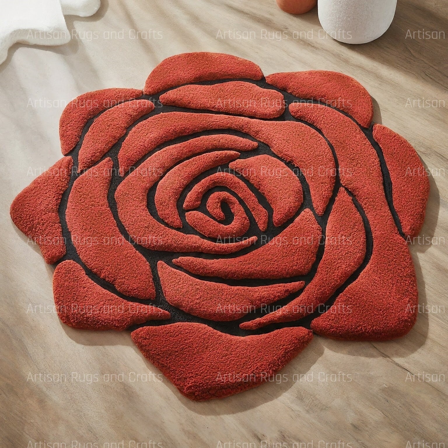 Luxurious 100% Wool Rose shape Flower Tufted Rug. Nature inspired Design, Soft Tufted Carpet for Bedroom, Living Room, Flower Themed Gift.