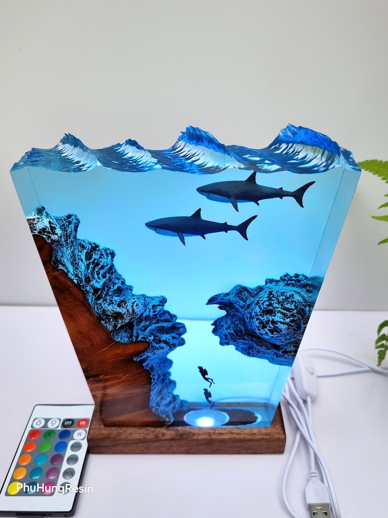 Custom Shark Resin Lamp: Ocean Diorama, Deep Sea Art - Etsy
