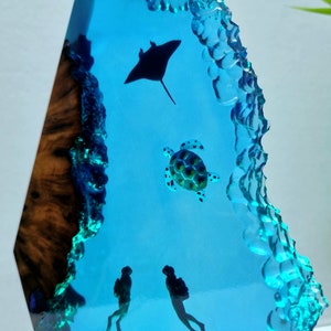Ocean Diving Light, Deep Sea Painting, Marine Exploration Duo, Sea Turtle Diving Light, Wedding gifts, Housewarming gifts, Birthday gifts.
