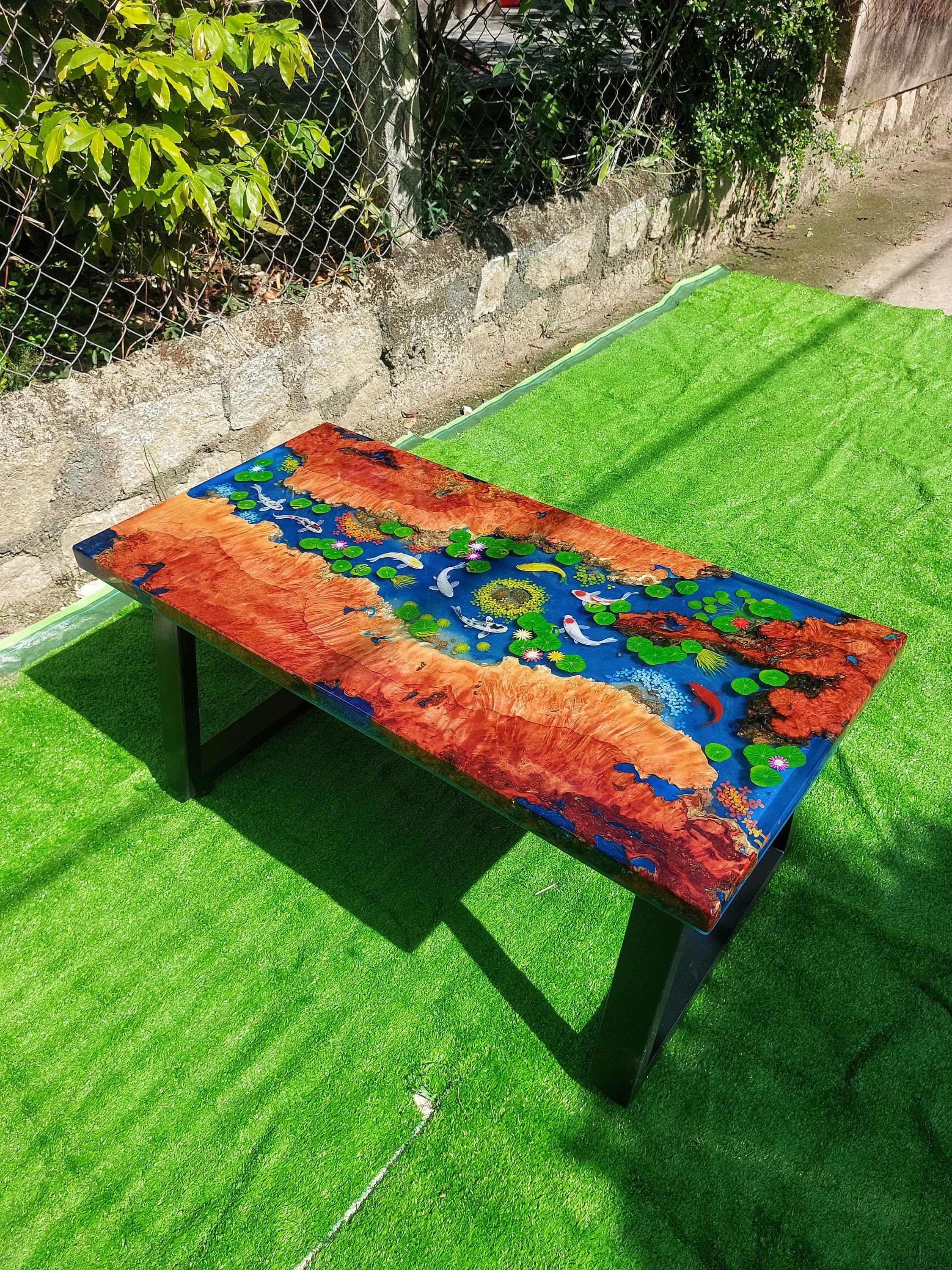 Hand-painted Koi Fish Epoxy Resin Table: Lotus Pond Art - Etsy