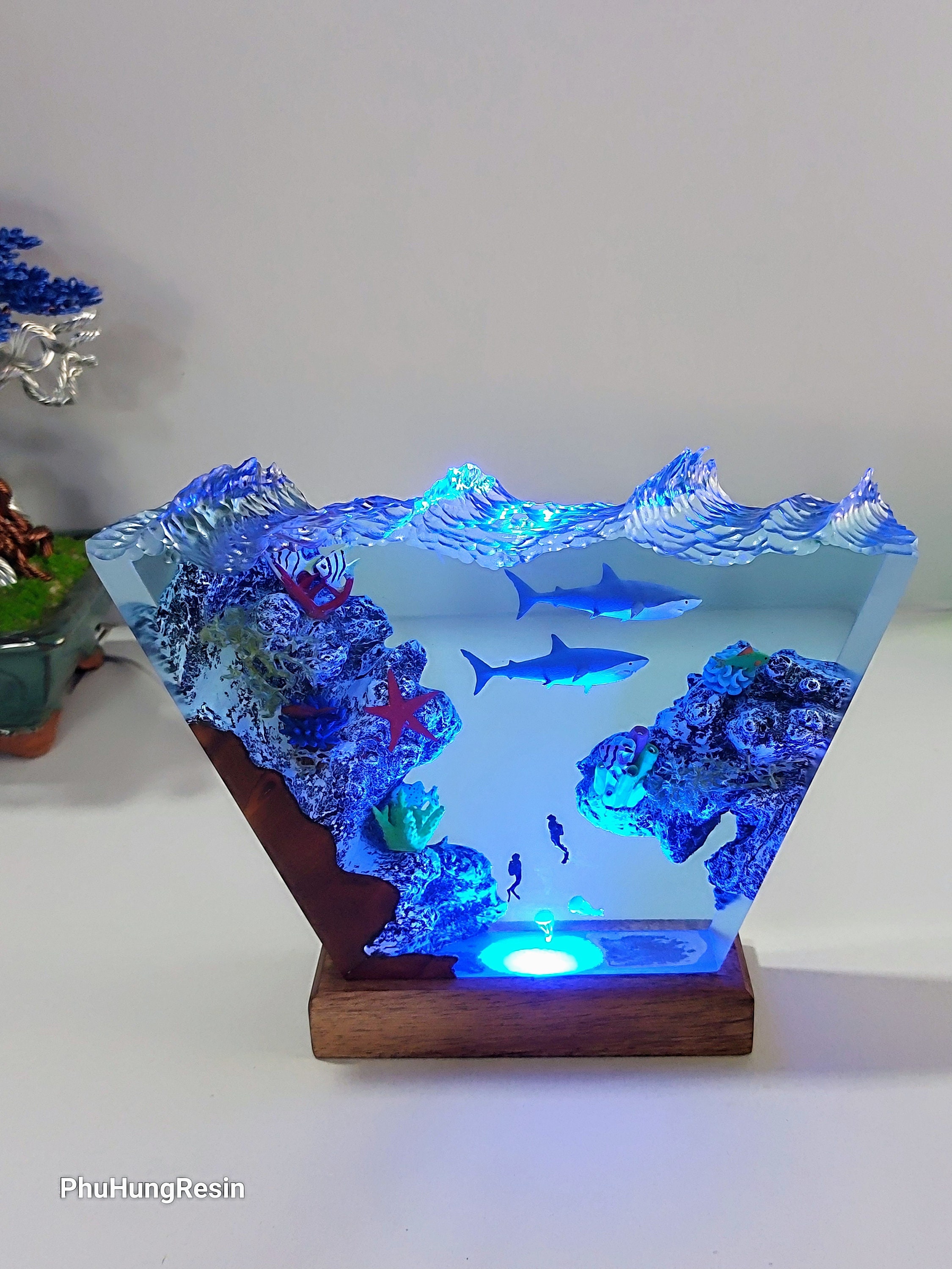 レジンアートランプ：LED付きサメとヒトデの海のジオラマ - Etsy 日本