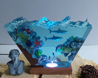 レジンアートランプ：LED付きサメとヒトデの海のジオラマ - Etsy 日本