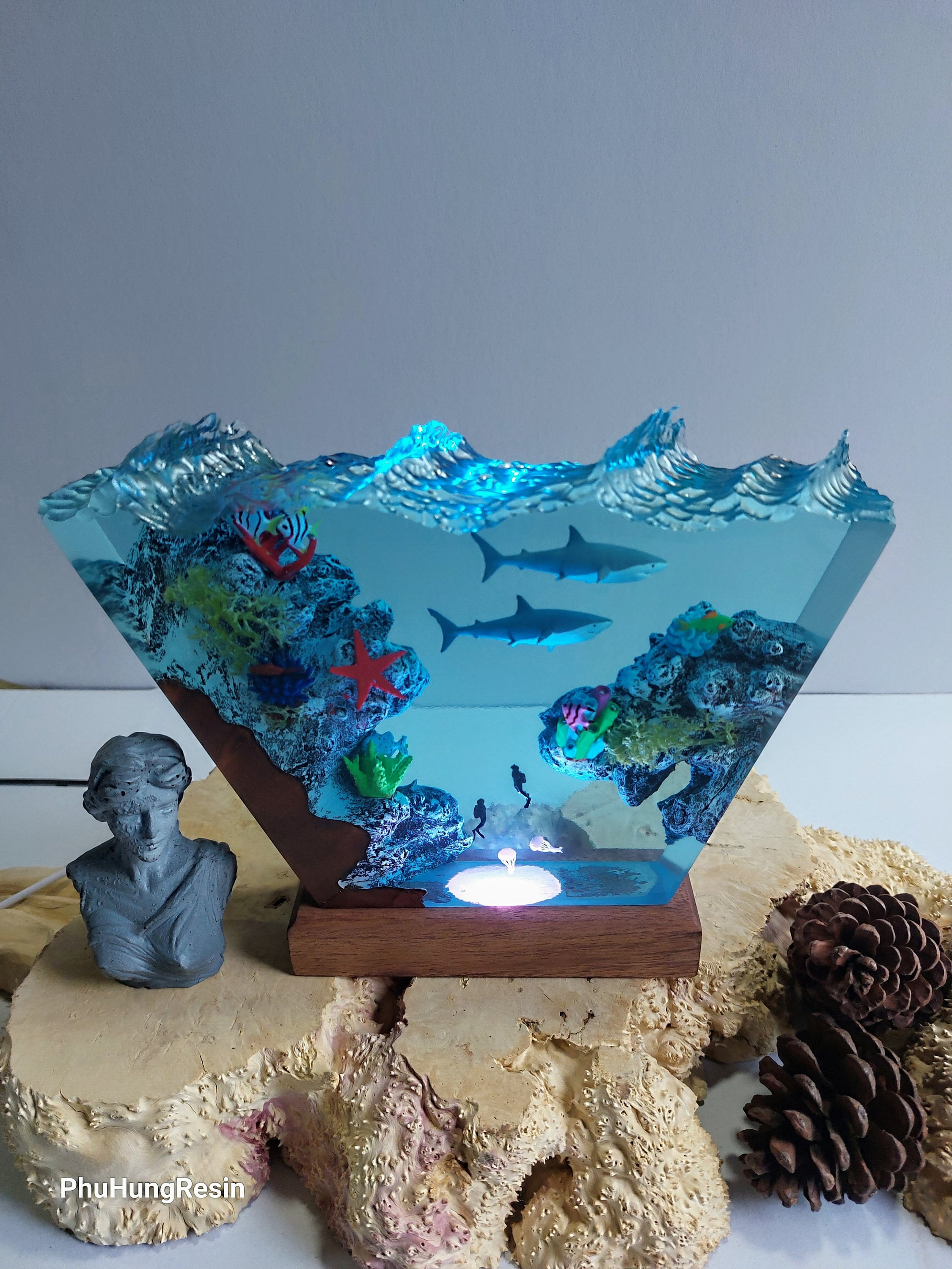 レジンアートランプ：LED付きサメとヒトデの海のジオラマ - Etsy 日本