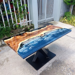 Me Tay wood epoxy resin table on request - Art table, Your beach painting, Unique Epoxy table, Epoxy dining table, Unique gifts.