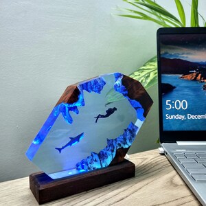 Resin Lamp - Lamp Epoxy Resin - Resin Wood Lamp - Resin Epoxy Light Lamp - Ocean Resin Lamp - Marine Resin Lamp -Valentine&#39;s Day Gifts ideas