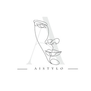 Op de afbeelding: Een minimalistische lijntekening van een gezicht, met het woord "AISTYLO" eronder. Het gezicht wordt weergegeven met een enkele doorlopende lijn, waardoor een modern en artistiek ontwerp ontstaat. De achtergrond is wit.