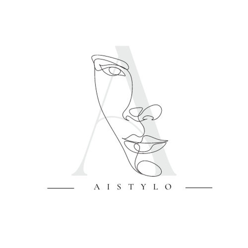 Op de afbeelding: Een minimalistische lijntekening van een gezicht, met het woord "AISTYLO" eronder. Het gezicht wordt weergegeven met een enkele doorlopende lijn, waardoor een modern en artistiek ontwerp ontstaat. De achtergrond is wit.