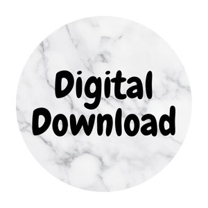 Op de afbeelding: Een ronde afbeelding met een marmertextuur achtergrond. De tekst "Digital Download" is in zwarte, vette, handgeschreven stijl geschreven. Geschikt voor digitale productaanbiedingen.