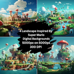 Inspired By Super Mario Landscape AI Stunning Digital Backdrops for Captivating Imagery!