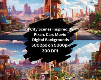 Stadsscènes geïnspireerd door Pixar's Movie CarsAI Verbluffende digitale achtergronden voor boeiende beelden!