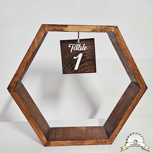 Hexagon Centerpiece with Table Number - Hexagon Wedding Decorations - Table Decor - Table Numbers - Rustic Wedding Decor