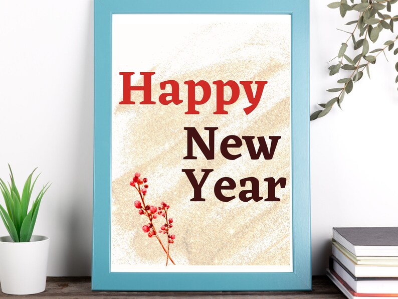 Printable Happy New Year Sign, New Years Eve Decorations, Golden ...