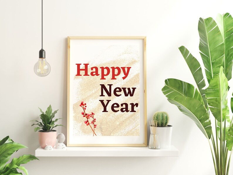 Printable Happy New Year Sign, New Years Eve Decorations, Golden ...