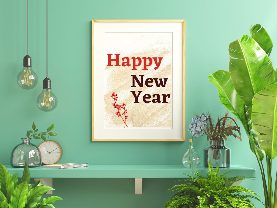 Printable Happy New Year Sign, New Years Eve Decorations, Golden ...