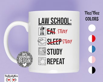 Funny Law School Mug | Eat Sleep Study Repeat - Future Lawyer Gift