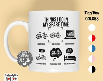 Funny Cycling Mug | Things I Do In My Spare Time, Bicycle Lover Gift, Bike Tea Cup, Cyclist Coffee Mug