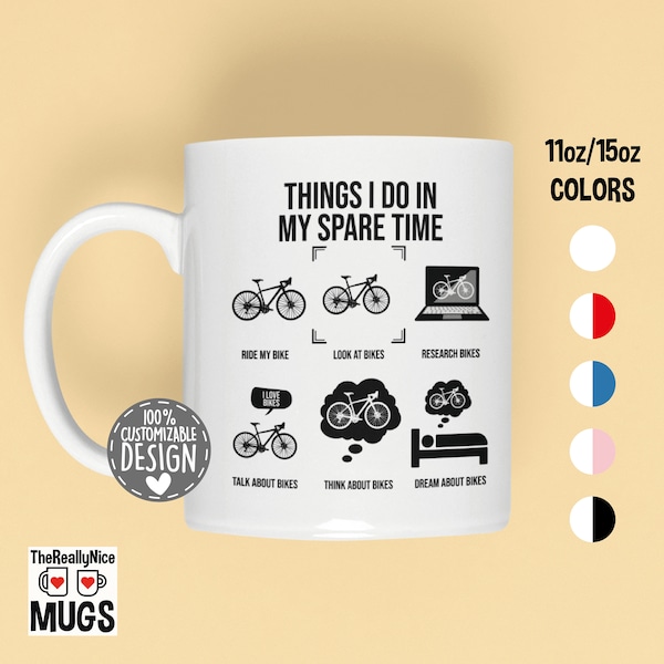 Funny Cycling Mug | Things I Do In My Spare Time, Bicycle Lover Gift, Bike Tea Cup, Cyclist Coffee Mug