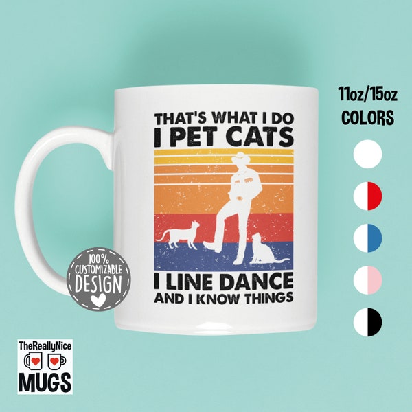 Line Dance Cat Owner Mug | Pet Cats Line Dance, Line Dancing Gift, Western Tea Cup, Funny Line Dance, Line Dancing Cat Loving Coffee Mug