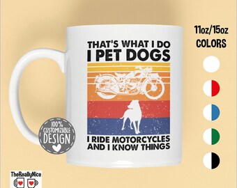 Motorcycle And Dog Lover Mug | Funny Biker Tea Cup, Motorbike Riding Gift, Biker Gift, Bikes and Dogs Coffee Mug