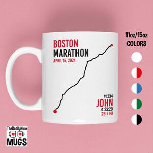 Personalized Boston Marathon Mug | Runner Gift, Custom Marathon Map Tea Cup, New PB Coffee Mug, Marathon Finisher Gift