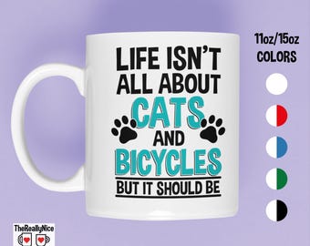 Cat and Bicycle Lover Mug | Funny Cyclist Coffee Cup Gift