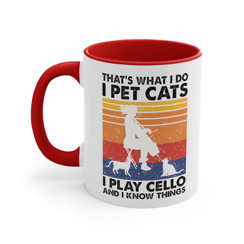 Cellist Cat Lover Mug | Musician Coffee Cup Red