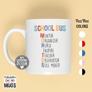 Proud School Bus Monitor Mug | Bus Aid Attendant Gift, Bus Assistant Tea Cup, Student Delivery Specialist Coffee Mug