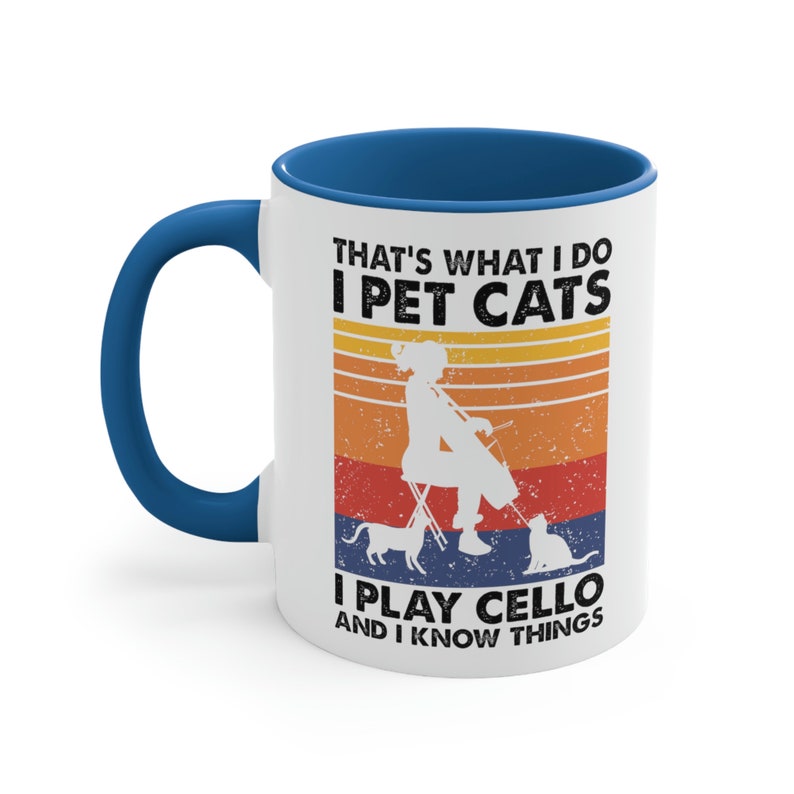Cellist Cat Lover Mug | Musician Coffee Cup Blue