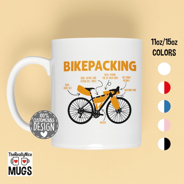 Bikepacking Mug | Bicycle Touring Lover Gift, Cyclist Tea Cup, Gravel Bike Mug, Cyclocross, Bike Tour Coffee Mug