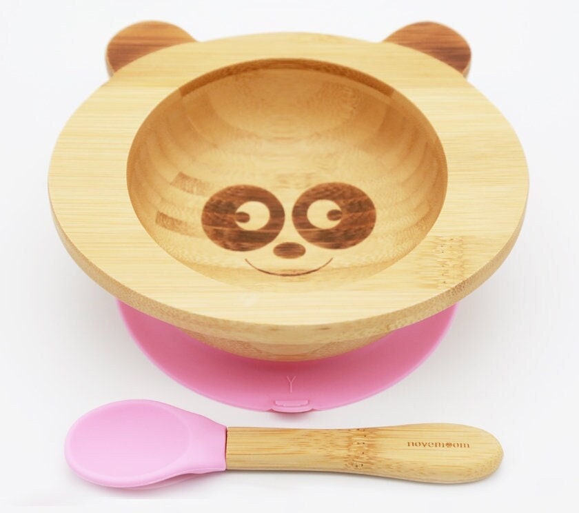 Rainbow Bamboo Bowl With Silicone Suction And Spoon For Baby And Toddlers