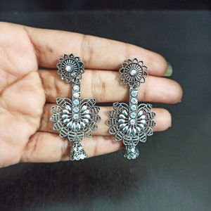 Handmade Bohmian Handmade Gemstone Ethnic Teardrop Droplet Earring Ethnic Jewelry Vintage Jewelry Oxidized Earrings Silver Plated Earring