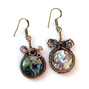 Abalone Shell Copper Earring, Gemstone Copper Wire Earring Handmade Gemstone Earring, Wire Wrapping Earring, Gift For Mom Designer Earring
