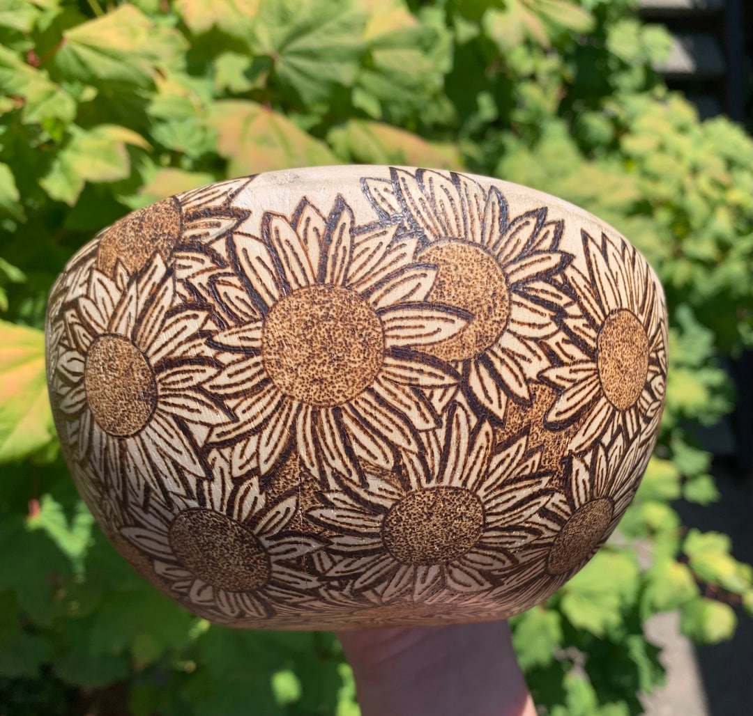 Wood Burned Sunflower Bowl Etsy