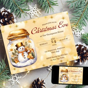Christmas Eve Invitation, Gold Christmas Invite, Christmas Eve Party Invitation, Printable Editable Template, Christmas Party Evite