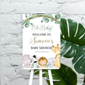 Safari Baby Shower Welcome sign, Safari Jungle Baby Shower Welcome Poster, Editable Baby Jungle Animals Sign Template