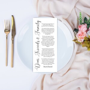 Carta de agradecimiento moderna, tarjetas de mesa, servilletas de boda, notas, menú de boda, plantilla editable de agradecimiento, configuración de lugar minimalista, agradecimiento