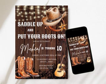 Editable Cowboy Birthday Invitation: Western Theme (Digital Invite)