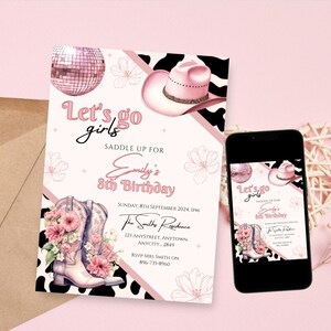 Editable Cowgirl Birthday Invitation: Western Rodeo, Pink Disco (Digital Download)