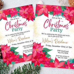 Poinsettia Christmas party Invitation card Christmas Invitation Printable Christmas Digital Invite Holiday Party Printable Instant Download