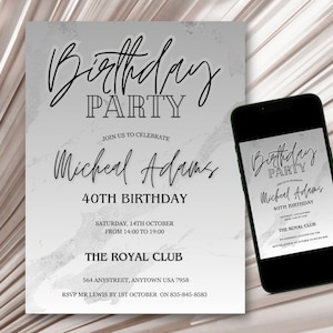 Editable Birthday Invitation, 40th Birthday Invitation, Printable invite, Digital Download, birthday invite for men, 40th 50th 60th Party