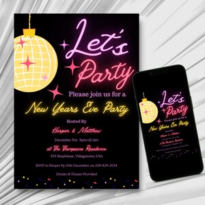 New Year&#39;s Eve Party Invitation: Neon Disco (Digital Invite)
