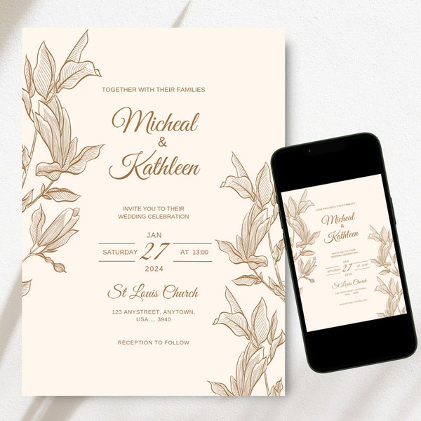 Boho Digital wedding invite Elegant phone wedding invitation electronic Simple grass wedding invite bohemian boho wedding phone text card