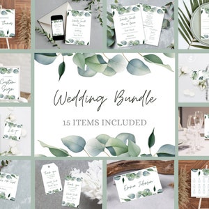 Wedding Bundle template download, Greenery Wedding template Bundle, Greenery invitation set, Eucalyptus wedding Bundle template, wedding set