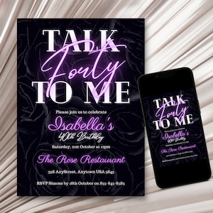 40th Birthday Invitation, Neon Glow Party, Talk Forty To Me, Forty Birthday Electronic Invite, Text Message Invite, Instant Download