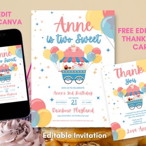 Editable Sweet Birthday Invitation Sweet Treat Cart Invite Birthday Party Invitation Sweet Treat Cart Thank you card Digital Canva Template