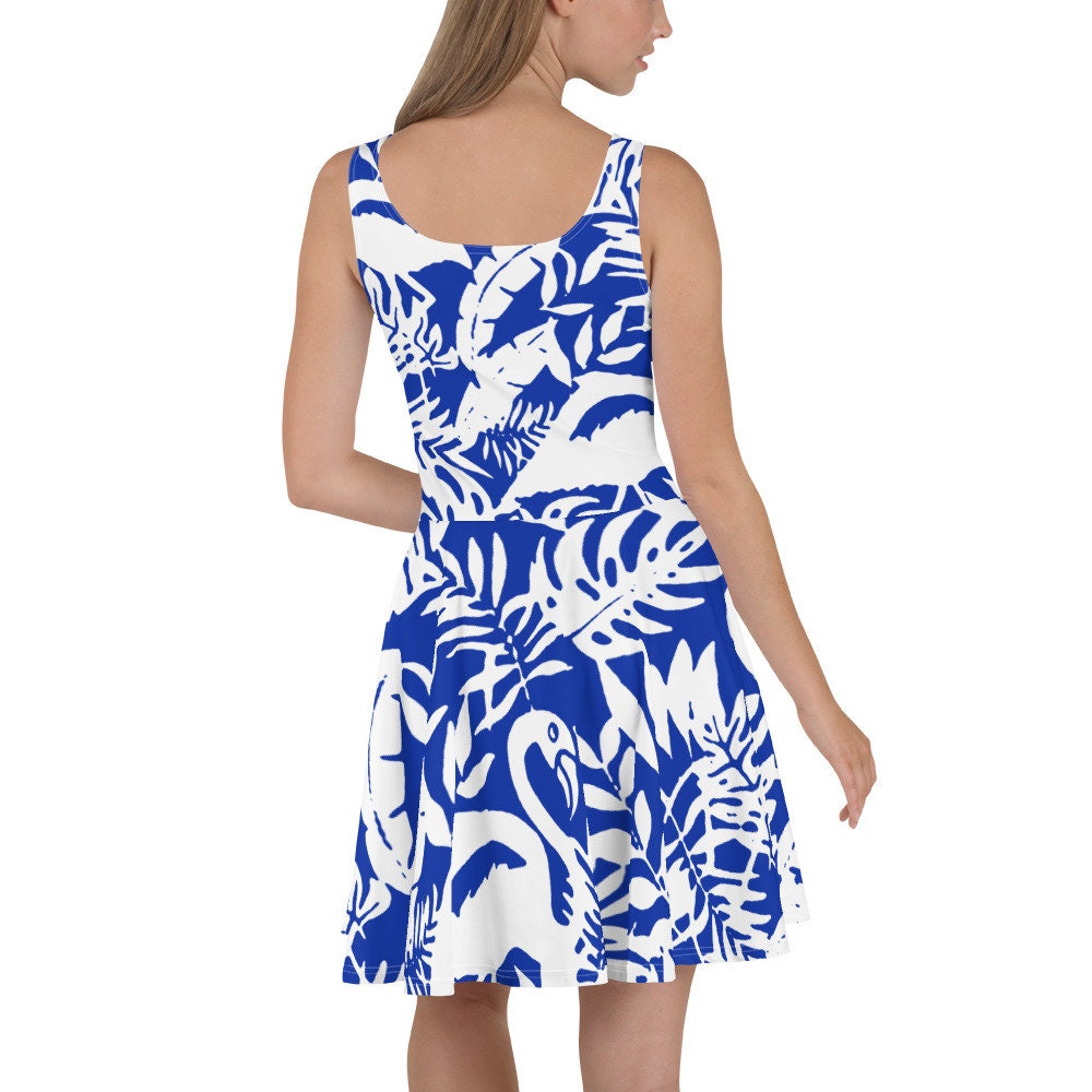 Blue White Floral Skater Dress, Botanical Summer Dress Blue White Floral Skater Dress, Botanical Summer Dress