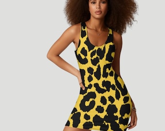 Leopard Print Dress, Animal Print Dress, Cheetah Dress, Yellow Party Dress, Bodycon Dress, Tight Short Dress, FiHed Dress, Bold Dress