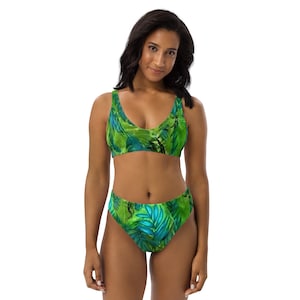 Pflanzen Bikini, Blatt Bikini, Bikini mit hoher Taille, Grüner Bikini, Blatt Badeanzug, Grüne Bademode, Grüner Badeanzug, Zweiteiliger Bikini