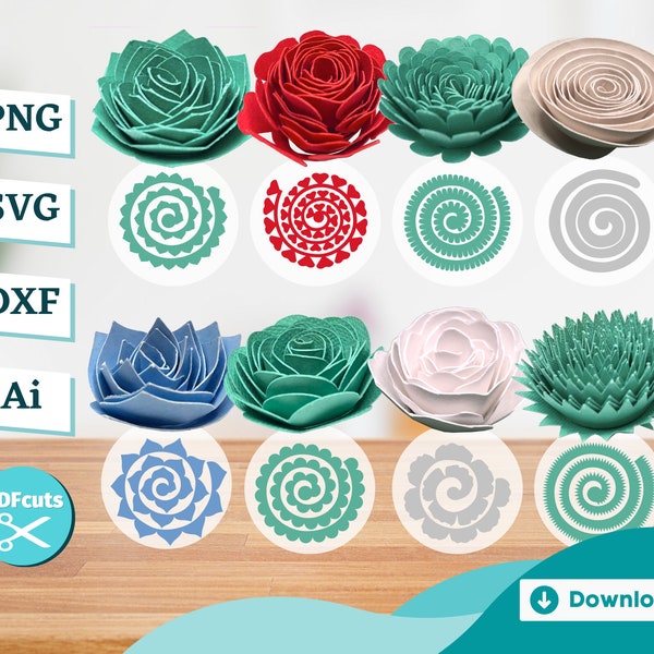 Succulent Petal Paper Bundle Cut File in PNG, SVG, DXF, Ai, Cardstock Plant Stencil for Cutting Machines, Floral Decoration Scrapbook Art