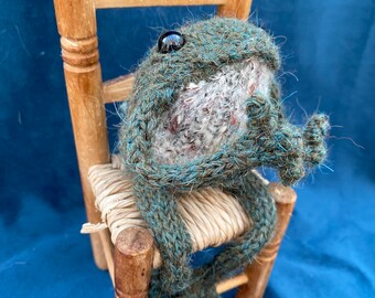 Speckled dark green hand knitted frog